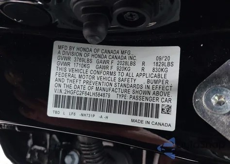 2020 Honda Civic Lx from USA, damaged, VIN 2HGFC2F64LH584879